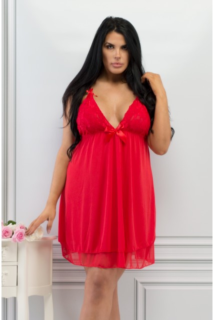 Double Layer Fab Plus Size Red Lace Nightwear