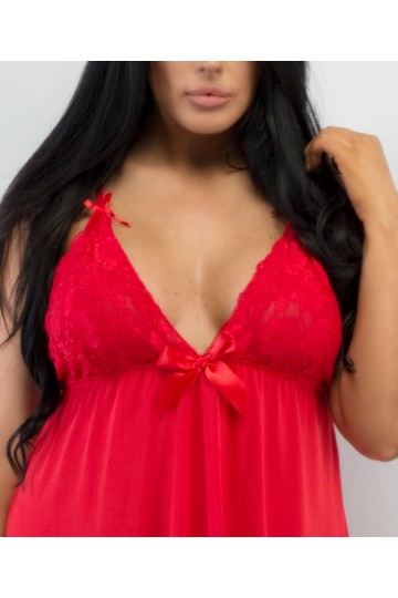 Double Layer Fab Plus Size Red Lace Nightwear