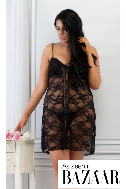 Plus Size Black Lace Babydoll Set